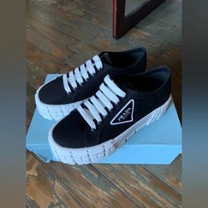 Prada Black and White Low-Top Platform Sneakers